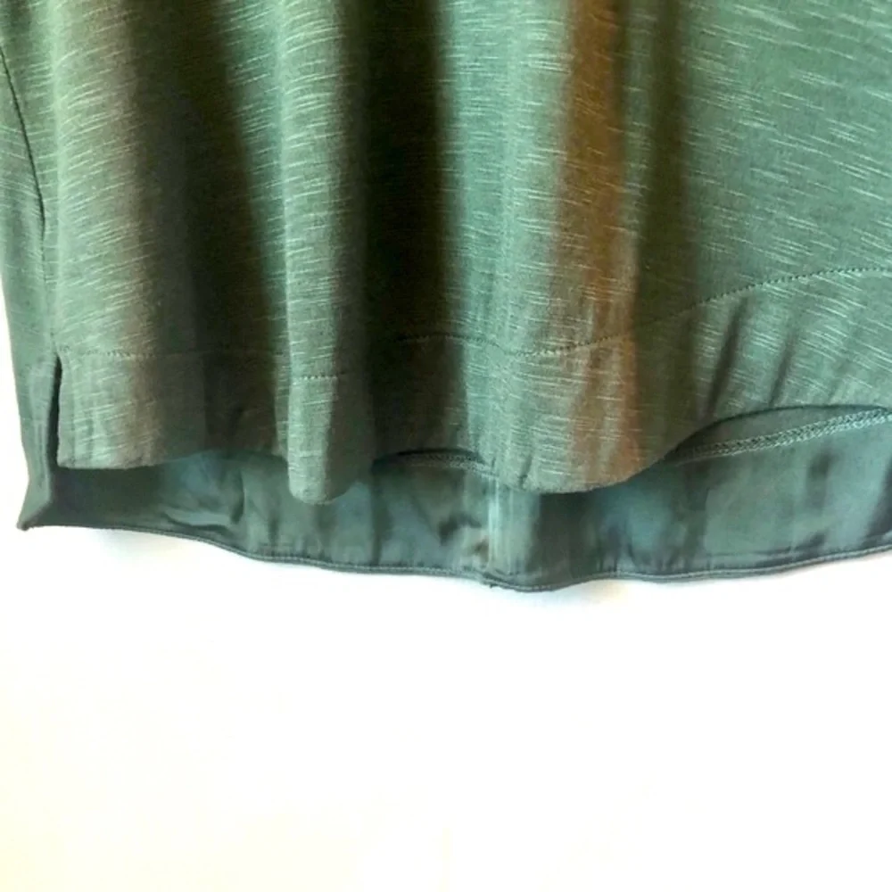NWT Anthropologie Pure Good Moss Green Satin Trim Silk Feel Top XS Will fit S - Picture 6 of 12